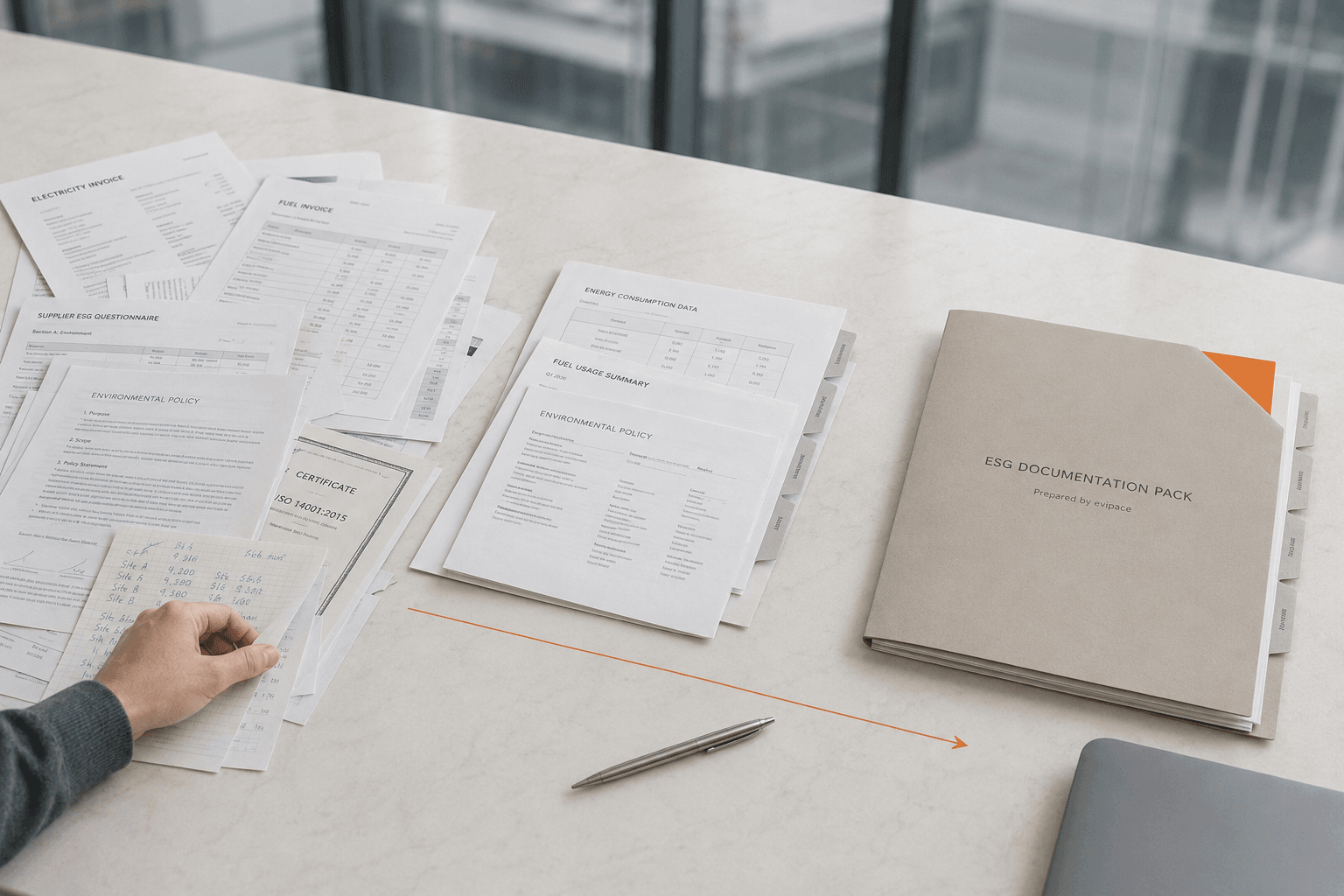Business documents organised into a finished ESG response